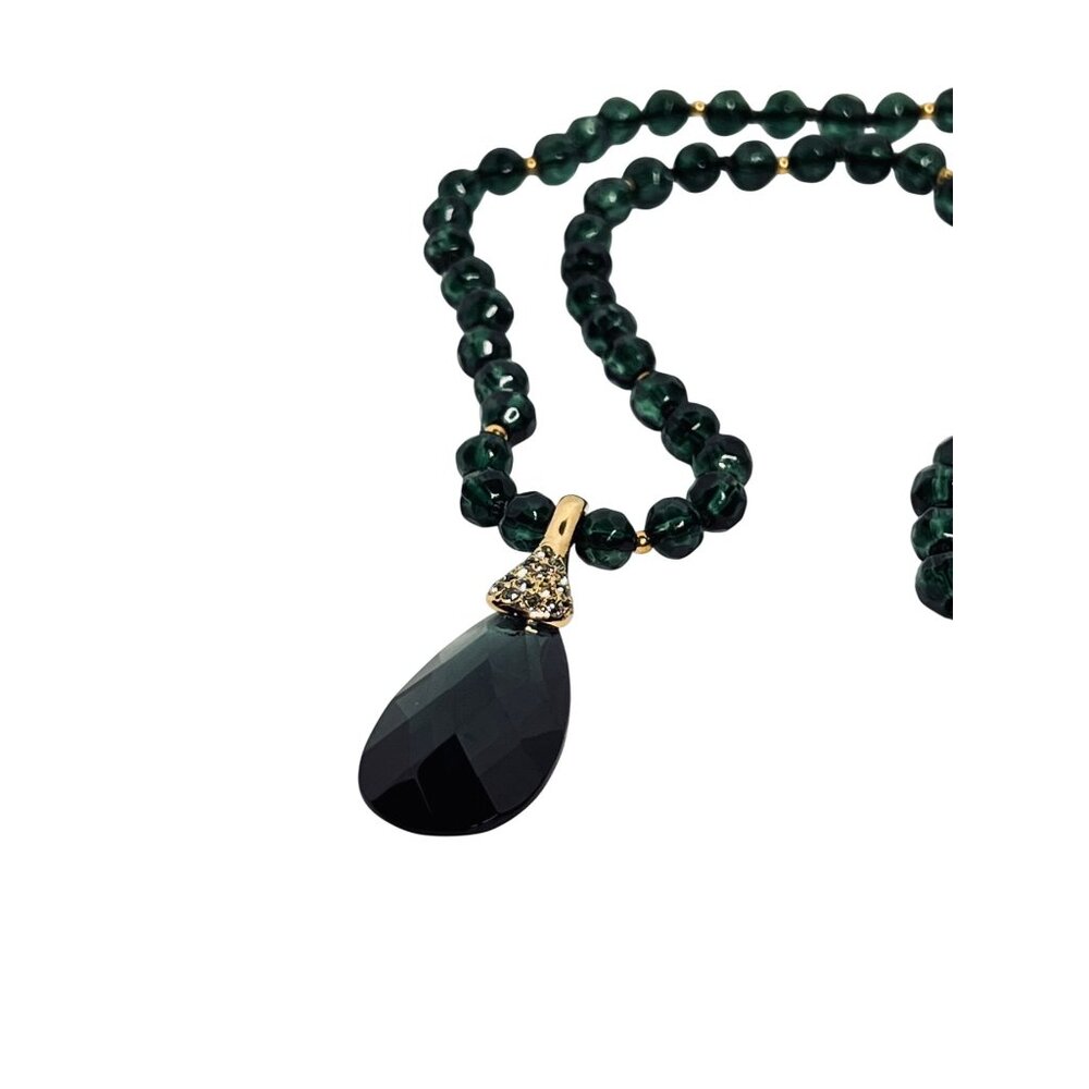 Monet Green Beads And Gold Accents Necklace W/ Removable Teardrop Pendant (6269) - Picture 7 of 11